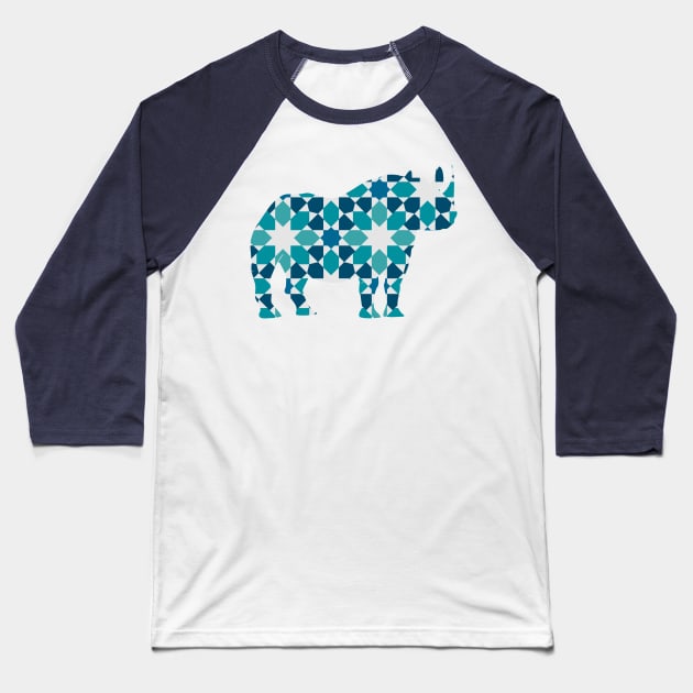 Rhino Silhouette with Pattern Baseball T-Shirt by deificusArt